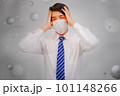 Asian man wear masks to protect PM 2.5 dust and air pollution and headache and sickness, air pollution concept, healthcare concept. 101148266