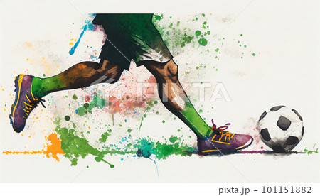 サッカーボールを蹴るサッカー選手　水彩イラスト　AI画像 101151882