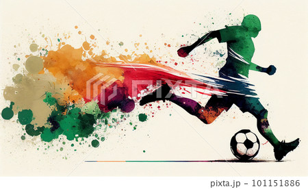 サッカーボールを蹴るサッカー選手 水彩イラスト AI画像 サッカーボールを蹴るサッカー選手 水彩イラスト AI画像 101151886