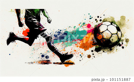 サッカーボールを蹴るサッカー選手 水彩イラスト AI画像 サッカーボールを蹴るサッカー選手 水彩イラスト AI画像 101151887