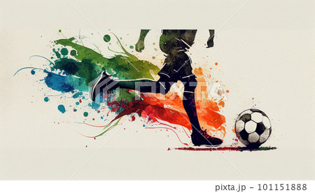 サッカーボールを蹴るサッカー選手 水彩イラスト AI画像 サッカーボールを蹴るサッカー選手 水彩イラスト AI画像 101151888