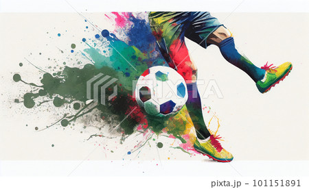 サッカーボールを蹴るサッカー選手　水彩イラスト　AI画像 101151891
