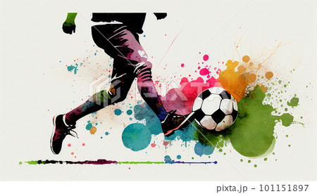 サッカーボールを蹴るサッカー選手　水彩イラスト　AI画像 101151897