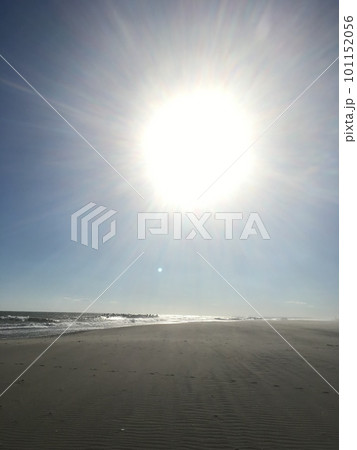 まぶしい太陽に照らさせる砂浜 101152056