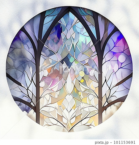 雪と氷のステンドグラス風イラスト AI画像のイラスト素材 [101153691