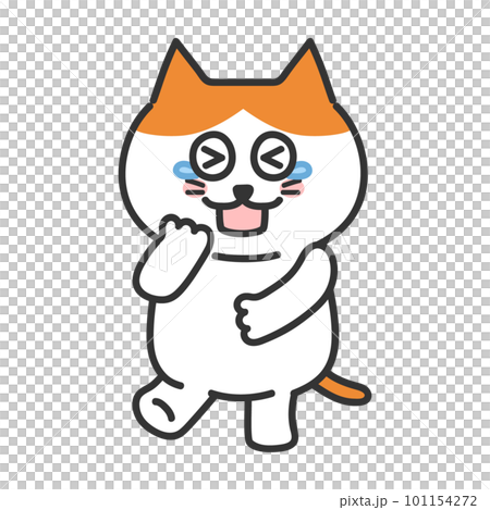 一隻笑貓的插圖棕色白貓 101154272