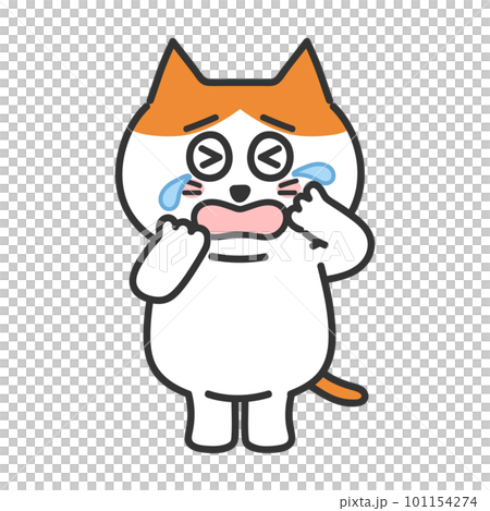 一隻哭泣的貓的插圖棕色白貓 101154274