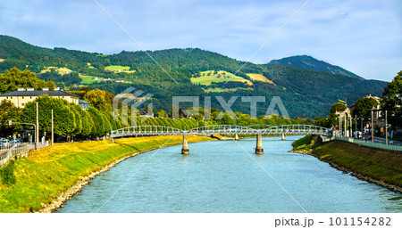 View of the Salzach river in Salzburg, Austria 101154282