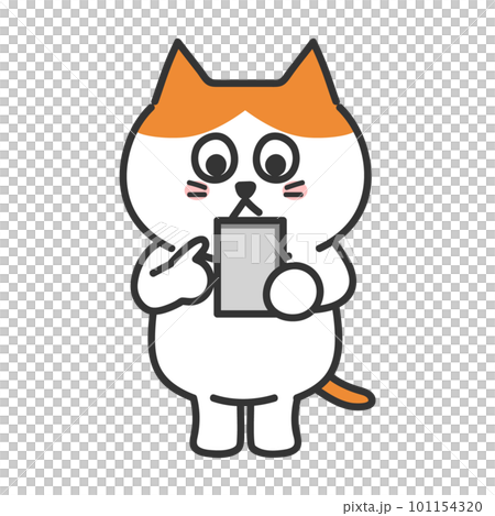 Illustration of a cat operating a smartphone Brown white cat 101154320