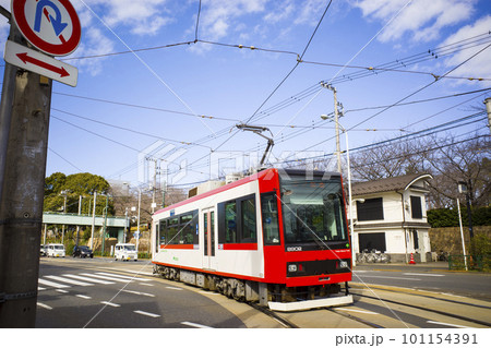 都電荒川線の路面電車が走る風景 都電荒川線の路面電車が走る風景 101154391