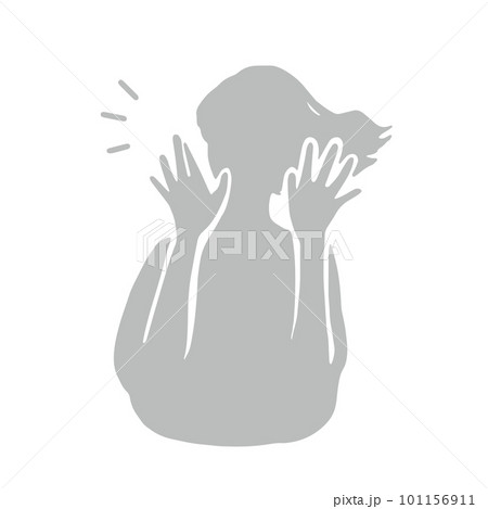 ハイタッチする女性のシルエットイラスト グレー ハイタッチする女性のシルエットイラスト グレー 101156911