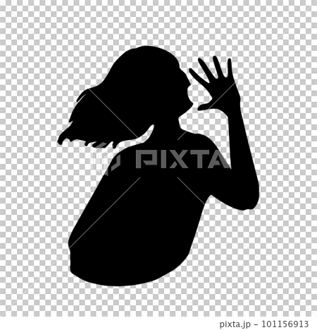 Horizontal silhouette illustration of a woman calling attention black 101156913