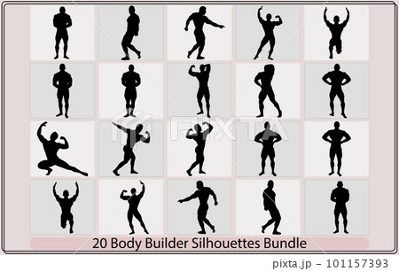 bodybuilders vector silhouettes. Posing men and women,vector image with bodybuilder, silhouette,Weight Lifting Women, Gym, Muscle Women, Female Body Builder Silhouette, Workout, Fitness, Silhouette, W 101157393