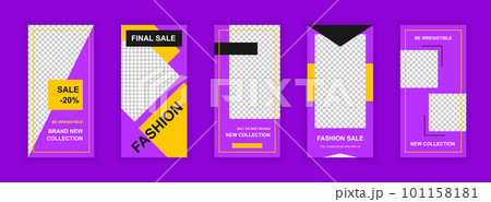 Fashion sale editable templates set for Instagram stories. Brand new collection, final sale promotion. Elegant design for social networks. Insta story mockup with free copy space vector illustration. 101158181