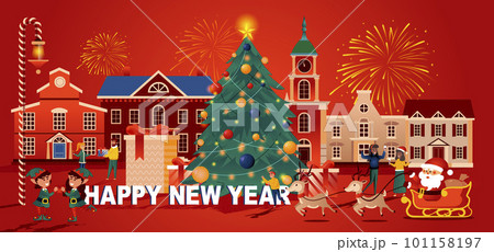 Merry Christmas flat style greeting card. 101158197