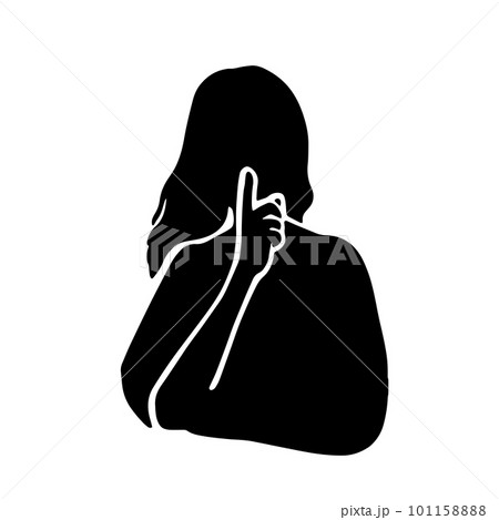 口元に手を当てて内緒のジェスチャーをする女性のシルエットイラスト 黒 口元に手を当てて内緒のジェスチャーをする女性のシルエットイラスト 黒 101158888