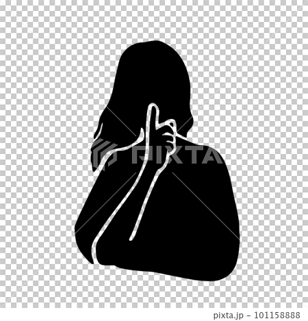 口元に手を当てて内緒のジェスチャーをする女性のシルエットイラスト 黒 口元に手を当てて内緒のジェスチャーをする女性のシルエットイラスト 黒 101158888