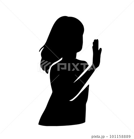 手を前に出して制止する女性のシルエットイラスト　黒 101158889