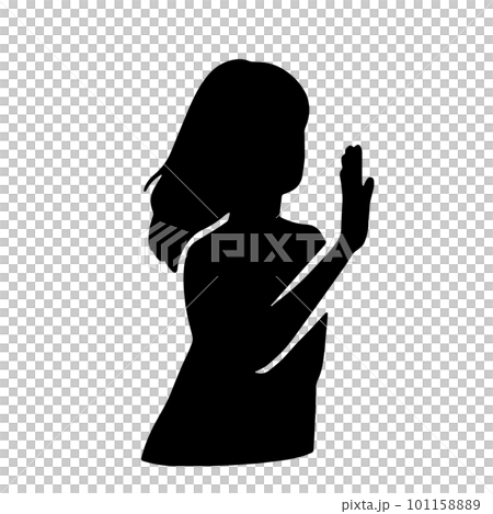 手を前に出して制止する女性のシルエットイラスト　黒 101158889
