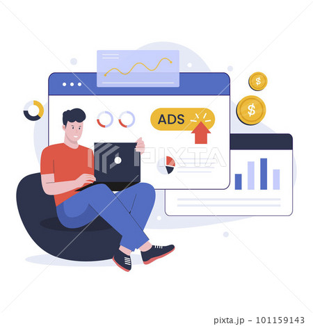 Flat design of pay per click marketing strategy. Illustration for websites, landing pages, mobile apps, posters and banners. Trendy flat vector illustration Flat design of pay per click marketing strategy. Illustration for websites, landing pages, mobile apps, posters and banners. Trendy flat vector illustration 101159143