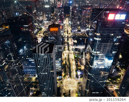 Aerial view of landscape at night in Shenzhen city,China Aerial view of landscape at night in Shenzhen city,China 101159264