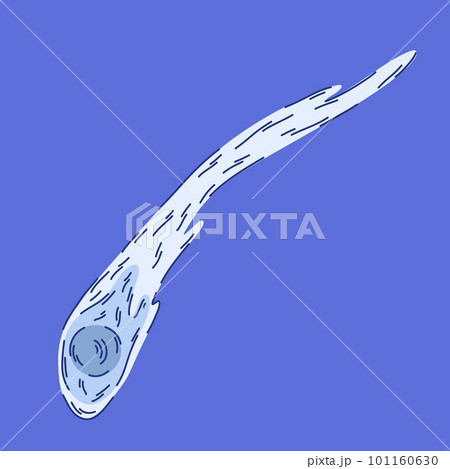 Illustration of a blue ice comet with a long flaming tail on a blue background in cartoon style Illustration of a blue ice comet with a long flaming tail on a blue background in cartoon style 101160630