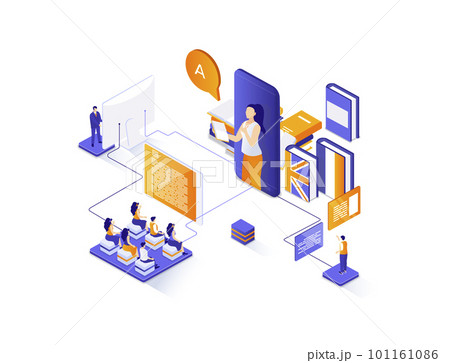 Language courses isometric web banner. Online...のイラスト素材 [101161086] - PIXTA