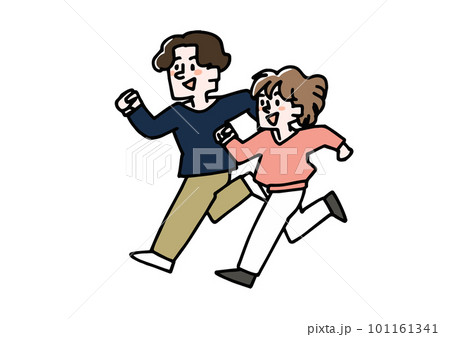 勢いよく走る男性と女性のイラスト素材 101161341