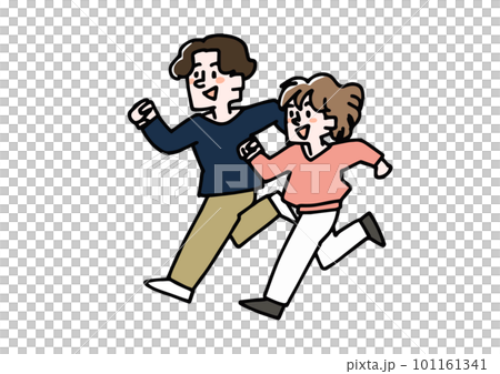 勢いよく走る男性と女性のイラスト素材 101161341