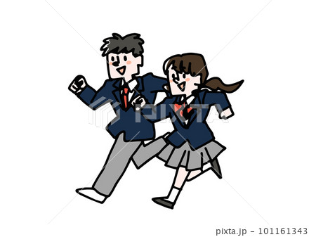 走る制服姿の男の子と女の子のイラスト素材 101161343