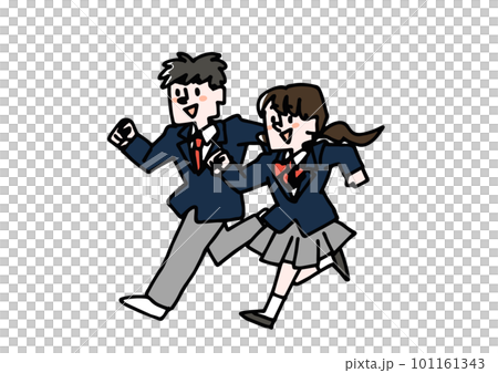 走る制服姿の男の子と女の子のイラスト素材 101161343