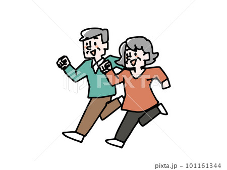 走る高齢男性と女性のイラスト素材 101161344