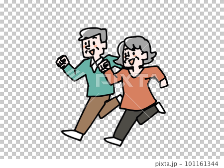 走る高齢男性と女性のイラスト素材 101161344