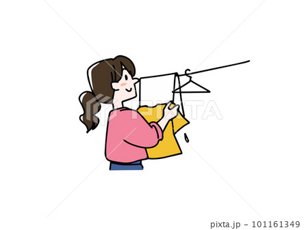 洗濯物を干す女性のイラスト素材 洗濯物を干す女性のイラスト素材 101161349