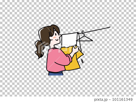 洗濯物を干す女性のイラスト素材 洗濯物を干す女性のイラスト素材 101161349