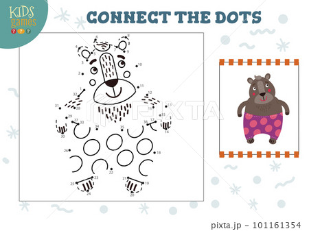 Connect the dots kids game vector illustration. Kindergarten children educational activity Connect the dots kids game vector illustration. Kindergarten children educational activity 101161354