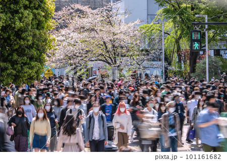 日本の東京都市景観 4月。個人判断…渋谷はコロナ禍前のような賑わい。外国人観光客も増加…＝4月1日 101161682