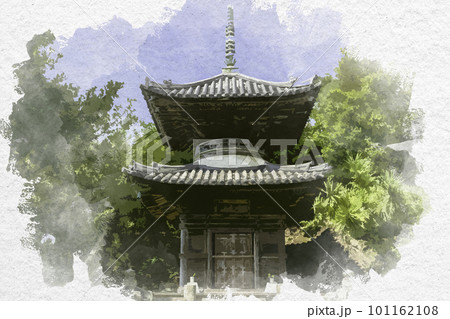 水彩画風 和歌山 海禅院多宝塔 和歌山県和歌山市 水彩画風 和歌山 海禅院多宝塔 和歌山県和歌山市 101162108