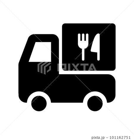 軽トラックにナイフとフォークのアイコン_黒 軽トラックにナイフとフォークのアイコン_黒 101162751