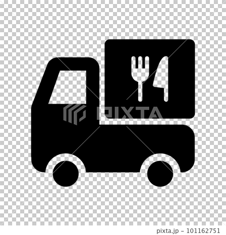 軽トラックにナイフとフォークのアイコン_黒 軽トラックにナイフとフォークのアイコン_黒 101162751
