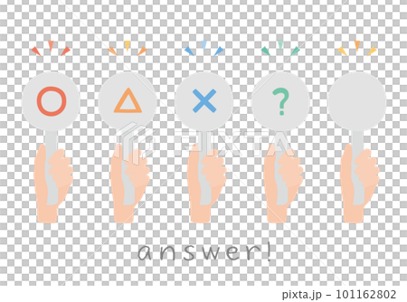Illustration set of hands holding answer cards such as quizzes 101162802