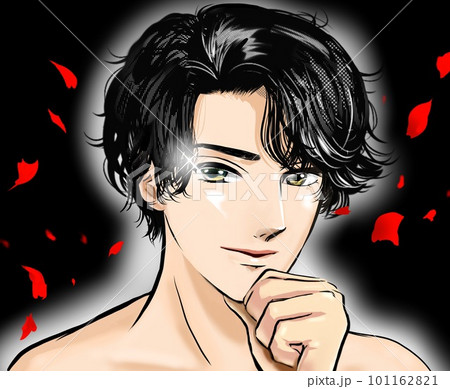 少女漫画風イケメン黒髪パーマの半裸男性が誘惑するカラーイラスト 101162821