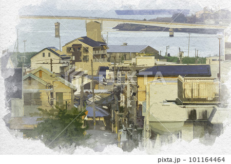 水彩画風　和歌山　紀の川河口大橋　和歌山県和歌山市 101164464