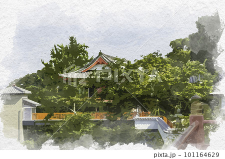 水彩画風　和歌山　紀三井寺　松下講堂　和歌山県和歌山市 101164629