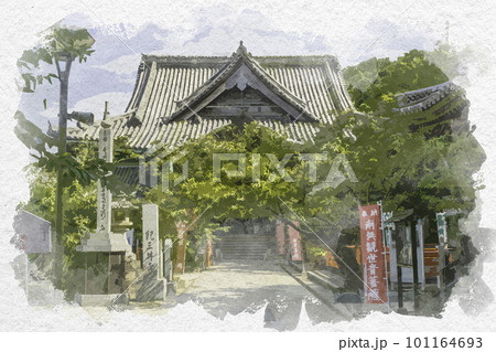 水彩画風　和歌山　紀三井寺　本堂　和歌山県和歌山市 101164693