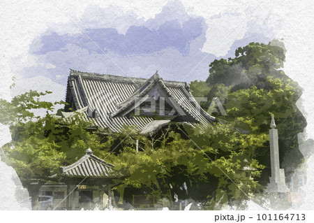 水彩画風　和歌山　紀三井寺　本堂　和歌山県和歌山市 101164713