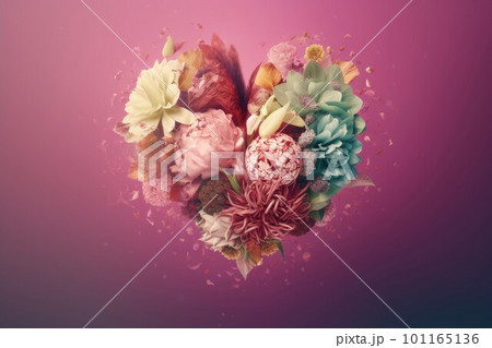 Pink floral 3d heart. Petal pastel. Generate Ai 101165136