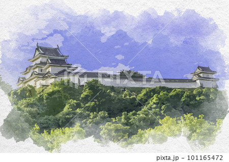 お城の見える町かど シリーズ 和歌山城 水彩画 水彩画風 和歌山城 天守閣 和歌山県和歌山市のイラスト素材 [101165472