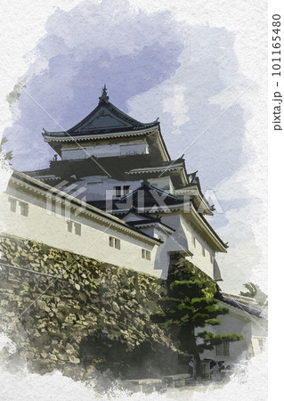 水彩画風 和歌山城 天守閣 和歌山県和歌山市のイラスト素材 [101165480