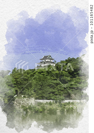 お城の見える町かど シリーズ 和歌山城 水彩画 水彩画風 和歌山城 天守閣 和歌山県和歌山市のイラスト素材 [101165482